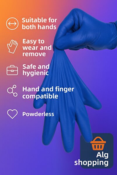 Febros 100 قطعة من قفازات النتريل الزرقاء مقاس M خالية من البودرة صحية ومتينة ومتوافقة مع قفازات العمل في المطبخ