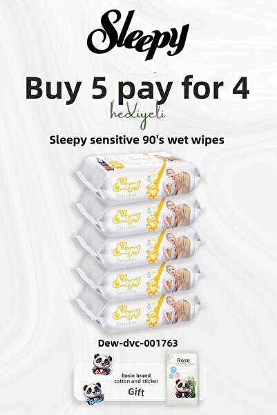 Sleepy مناديل مبللة حساسة 90 قطعة، اشترِ 5 واحصل على 4 مجانًا، وروزي باموك