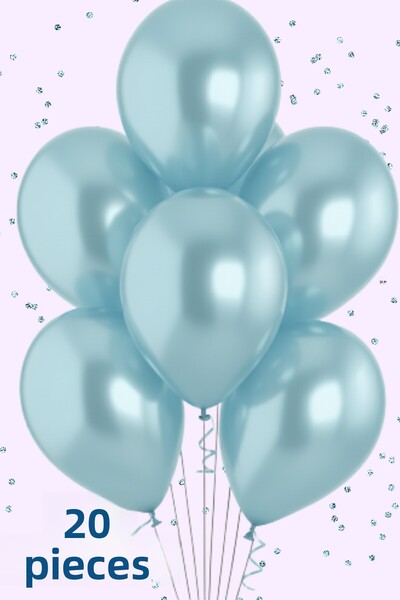 Baloncu Nene 20Pcs Metallic Light Blue Shiny Balloon Birthday Celebration Orn...