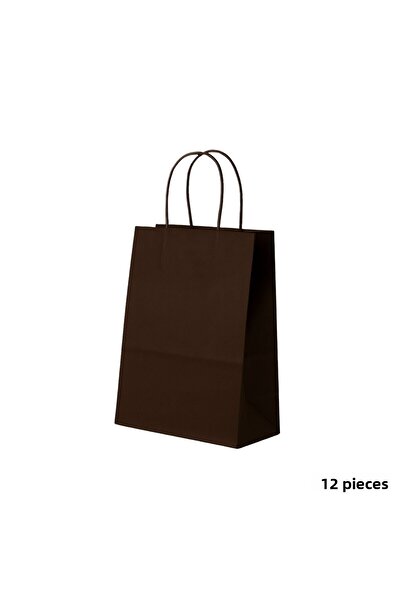 roco paper Комплект мини хартиени торбички с дръжки - 12 броя, за партита, рождени дни, подаръци, 11x15x6 cm, тъмнокафяви
