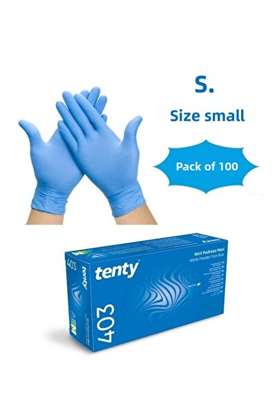 ANADOLUVET قفازات النتريل. بدون بودرة. صغير. عبوة من 100. تينتي موديل403