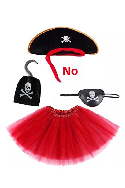 Samur Pirate Hat Skirt Hook and Eye Mask Costume Set Girl
