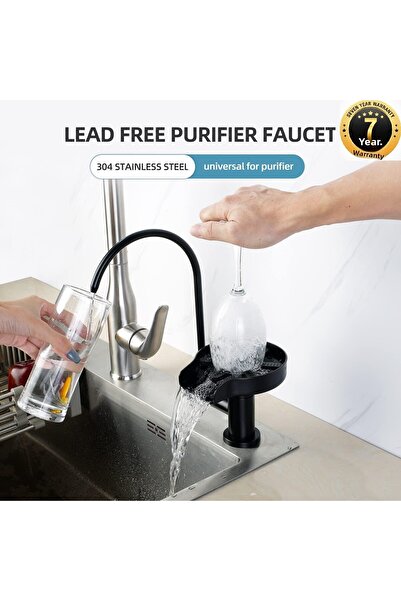 OEM Kitchen Sink Pressurized Glass Washing Faucet and Purification Tap 2in1 Matte Black 7 Years Warranty