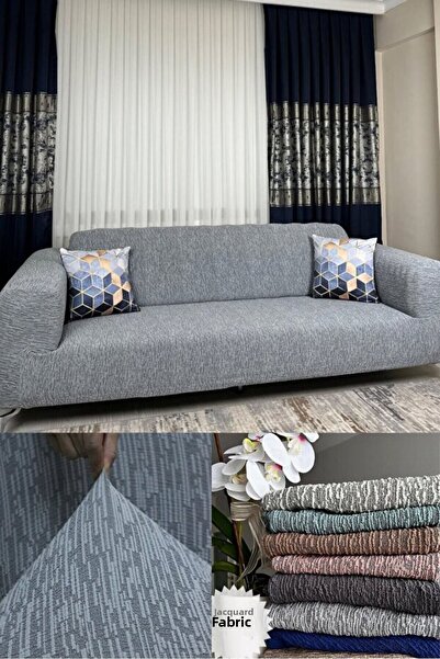 AKBU Plain Jacquard 3 Seater Gray Sofa Cover | Elastic Seat Cover | Sofa Bed Cover | Seat Cover