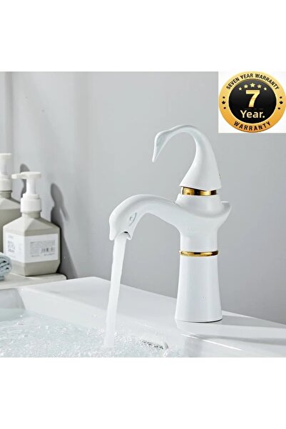 OEM صنبور حوض الحمام موديل Swan اللون الأبيض / الذهبي منتج جديد مستورد ضمان 7...