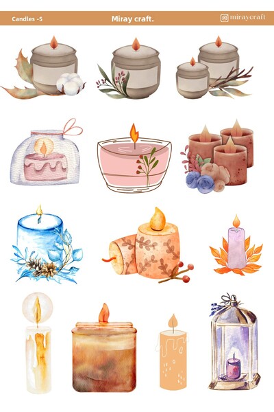 MirayDesign 1 ورقة ملصقات بتصميم شمعة مقاس 12*17 سم / سكرابوك، مجلة يومية، مخ...
