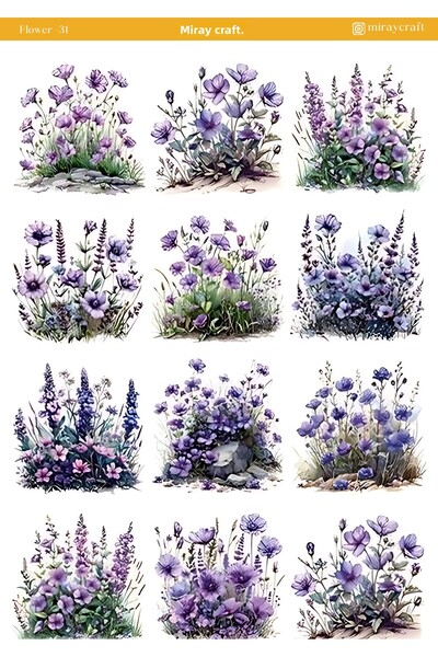 MirayDesign 1 ورقة ملصقات ذات طابع زهور مقاس 12*17 سم / سكرابوك، مجلة بوليت، مخطط، دفتر ملاحظات