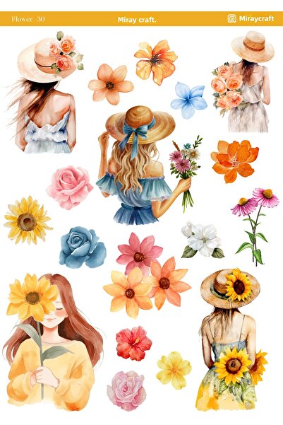 MirayDesign 1 ورقة ملصقات ذات طابع زهور مقاس 12*17 سم / سكرابوك، مجلة بوليت، مخطط، دفتر ملاحظات