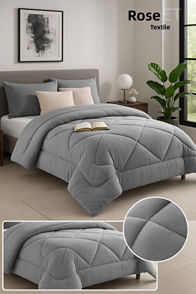 ROZET TEKSTİL لحاف فاخر مزدوج الجوانب باللون الرمادي (195 × 215).