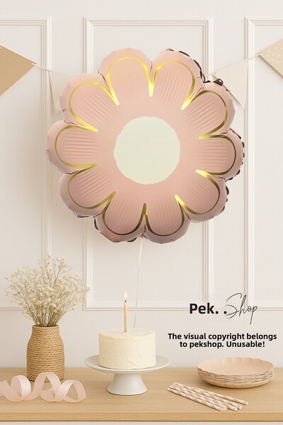 PEKSHOP Pink Flower Shaped Foil Balloon with Gold Detail