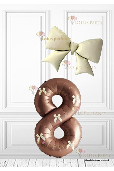 LOTUS PARTY Καφέ μπαλόνι με αριθμό με φιόγκο σε λευκό χρώμα - Κρεμ χρώμα με φιόγκο μπαλόνι από αλουμινόχαρτο Ρετρό Σετ φιόγκων ηλικίας 8 ετών