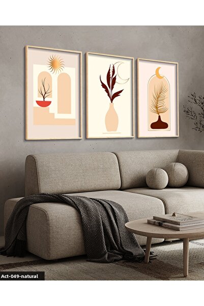 CeSht رسم بتصميم تجريدي على الطراز البوهيمي 3 قطع لوحة مؤطرة بإطار خشبي
