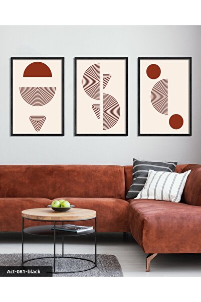 CeSht Red Abstract Pattern 3 Piece Black Wooden Framed Painting