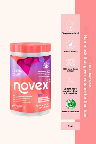 NOVEX قناع الشعر بالكولاجين 1 كجم - سلك رفيع ونفخ الكولاجين المكثف
