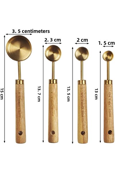 Kawimoda 4 Pieces Small Size Gold Wooden Handle Measuring Spoon Sauce Bowl - Handle Measurement