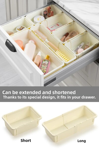 Meleni Home Σετ 7 επεκτάσιμων οργανωτών ντουλαπιών - Σετ οργάνωσης πολλαπλών χρήσεων για μπάνιο, κουζίνα, γραφείο, συρτάρια