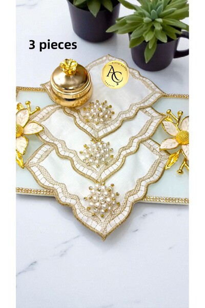 Altın Çeyiz Tekstil Cocktail Napkin Holder with Stone 3 Pieces