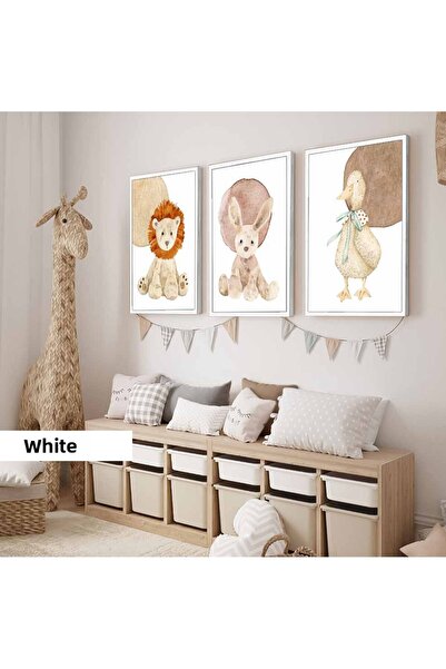 Harikabirev Camera copiilor Living Room-Minimalist Modern Bohemian LION-BUNNY-DRACU | 3BUC MDF AHMDF CU CADRU DE LEMN