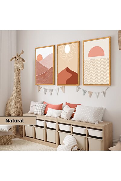 Harikabirev Camera copiilor Living Room - Minimalist Modern Bohemian PEISAJ MONTAN | 3 PARCHET MDF AHMDF CU CADRU DIN LEMN