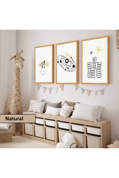 Harikabirev Camera copiilor Salon-Minimalist Modern Boem LINIE AVION | 3LUCRĂRI MDF AHMDF CU CADRU DIN LEMN