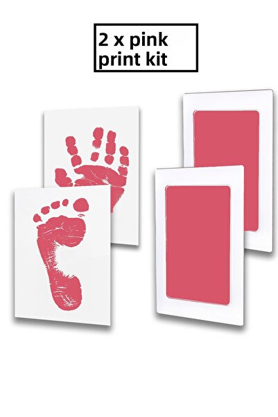 Moky Design مجموعة طباعة بصمة يد وقدم الطفل بدون لمس باللون الوردي، مجموعة طب...