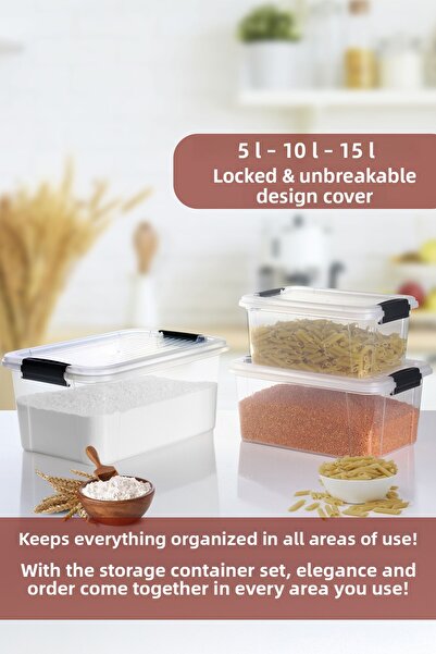MOİ 3-Pack Organizer Box 5-10-15L Storage Container - Multi-Purpose Organizer Lock Lid Deep Storage Box