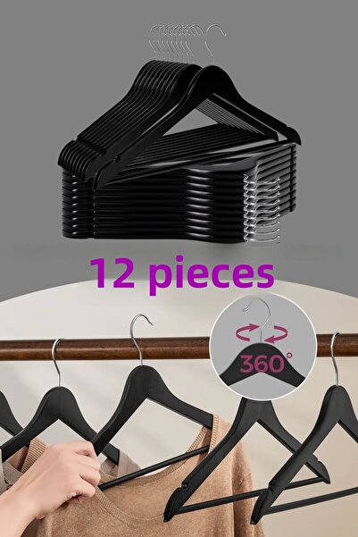 grimorlife 12 bucăți de umerașe economice din plastic cu aspect de lemn negru