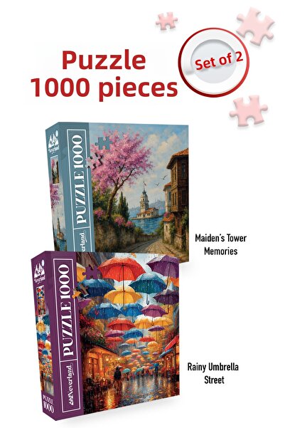 Neverland 2 Pcs 1000 Piece Puzzle - Girl's Tower Memories and Rainy Street wi...