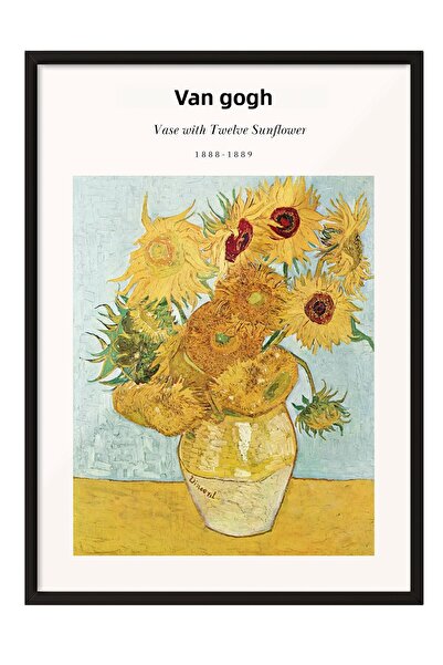 Zestia Tablou înrămat negru, Pictură cu floarea-soarelui de Vincent Van Gogh,...