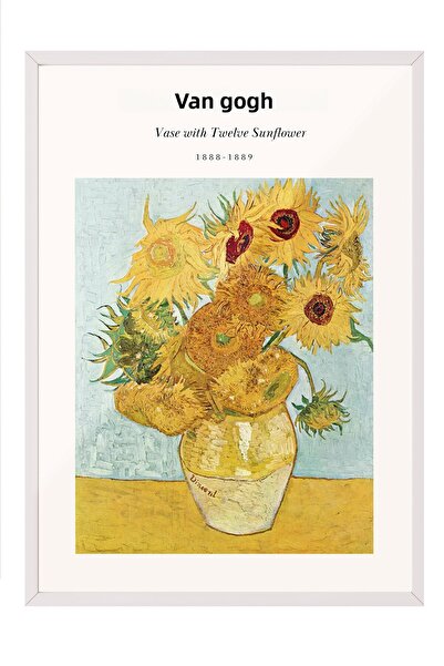 Zestia Tablou înrămat alb, Pictură cu floarea-soarelui de Vincent Van Gogh, P...