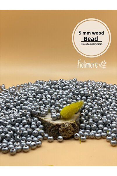 Fiolimore Mărgele din lemn gri argintiu de 5 mm (25 grame 315 bucăți) Diametr...