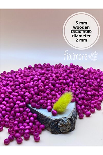 Fiolimore Mărgele din lemn roz fucsia de 5 mm (25 grame 315 bucăți) Diametru ...