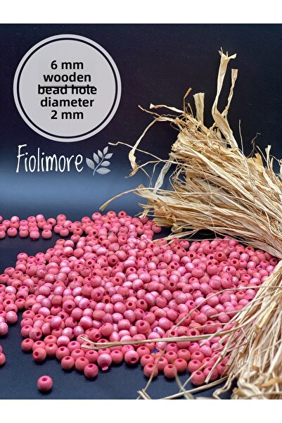 Fiolimore خرز خشبي وردي 6 ملم (25 جرام 175 قطعة) قطر الفتحة 2 ملم مكرامية مجو...