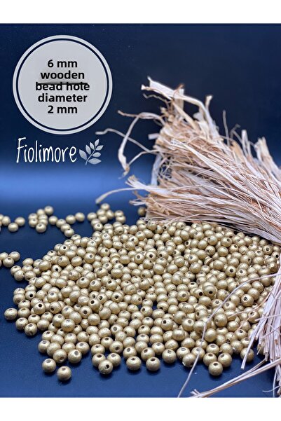 Fiolimore خرز خشبي أصفر ذهبي 6 ملم (25 جرام 175 قطعة) قطر الفتحة 2 ملم سوار م...