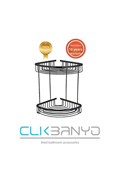 ÇELİK BANYO Destina Double 19*19 Bathroom Shampoo Holder/Angle Holder/Sponge Holder Stainless Steel Black