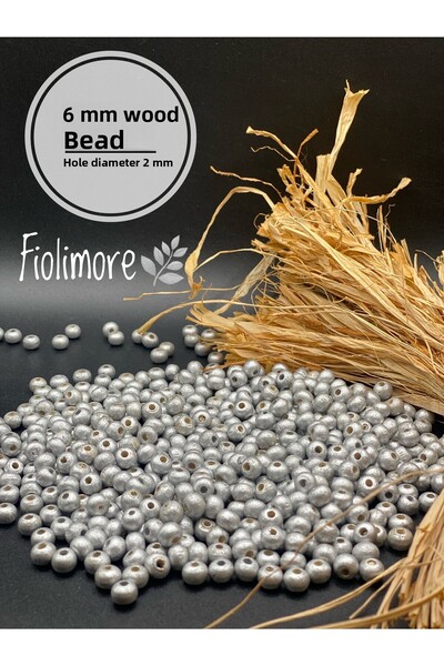 Fiolimore Mărgele din lemn gri argintiu de 6 mm (25 grame 175 bucăți) Diametr...