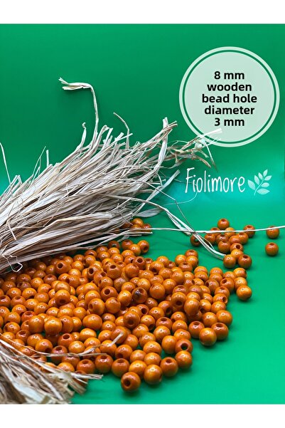 Fiolimore خرز خشبي برتقالي مقاس 8 مم (175 قطعة) قطر الفتحة 3 مم مكرامية مجوهر...