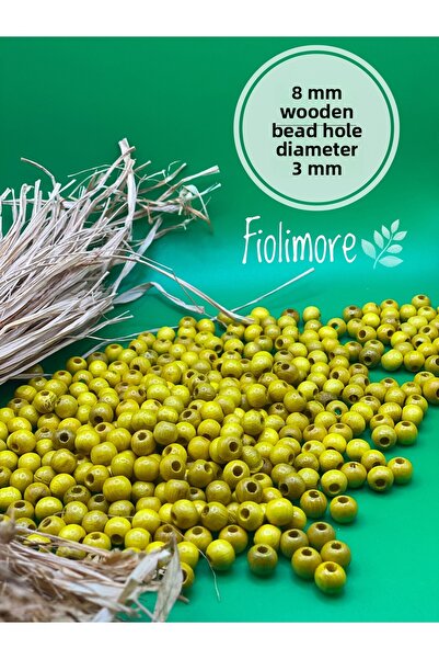 Fiolimore Mărgele din lemn galben de 8 mm (175 bucăți) Diametru gaură 3 mm Bi...