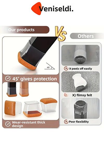 Yenigeldi 4 bucăți de suport pentru scaune pătrate (T:2,6 cm L: 3,3 cm) Suport pentru scaune din silicon transparent cu pâslă groasă