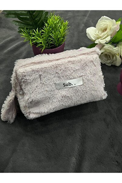 Sublime Butik حامل أقلام على شكل حقيبة مكياج وردية ناعمة من القطيفة
