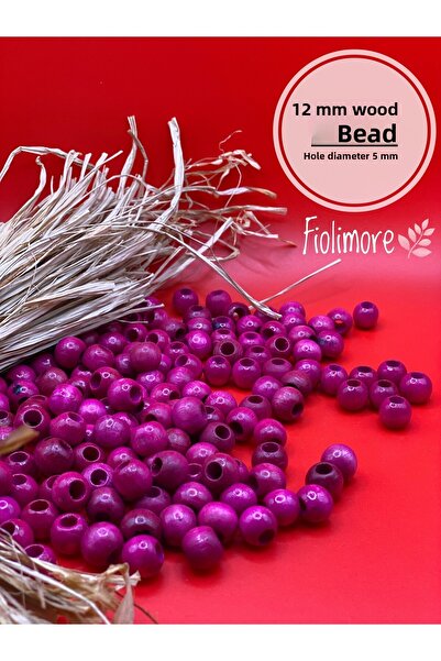 Fiolimore خرز خشبي وردي فوشيا 12 ملم (50 جرام 87 قطعة) قطر الفتحة 5 ملم حقيبة...
