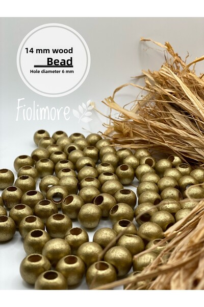 Fiolimore Mărgele din lemn galben auriu de 14 mm (50 gr 47 bucăți) Diametru g...