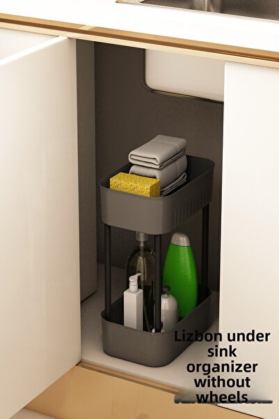 İndecor Houseware Organizator multifuncțional pentru baie cu 2 niveluri Lisbon, în dulap, sub blat, fără roți