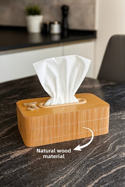Vienev Wooden Rectangular Napkin Holder – Decorative Tissue Box with Natural Wood Pattern Ams1081