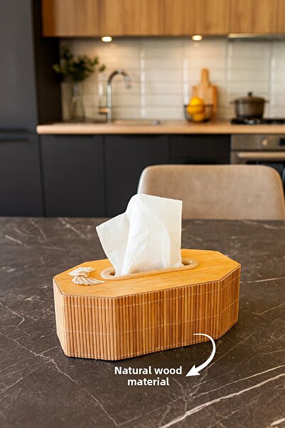 Vienev Wooden Rectangular Napkin Holder – Decorative Tissue Box with Natural Wood Pattern Ams1082