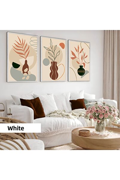 Harikabirev Children's Room Living Room-Minimalist Modern Bohemian Soft Cream Plant | Wooden Framed 3-Piece Mdf Ahmdf