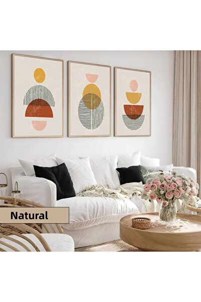 Harikabirev Children's Room Living Room-Minimalist Modern Bohemian Abstract Patterns X1 | Wooden Framed 3-Piece Mdf Ahmdf