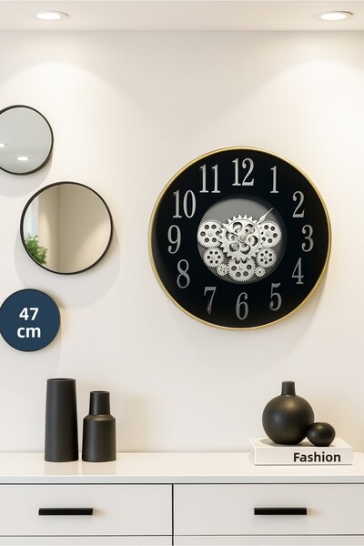 HOMİNG Elva Black Large Size Luxury 47 cm Wall Clock