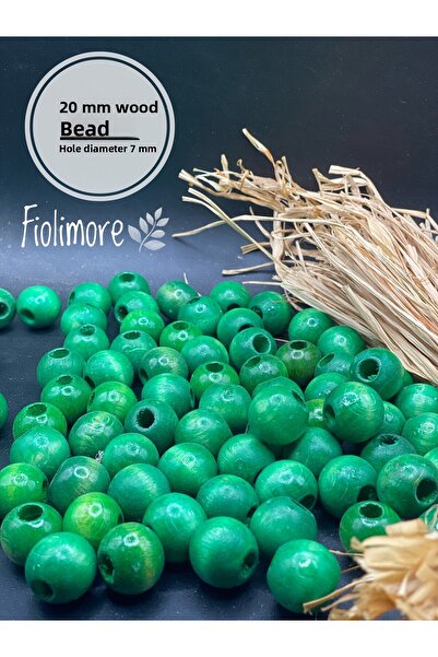 Fiolimore 20 мм зелени дървени мъниста (50 г, 23 броя) с голям отвор с диамет...