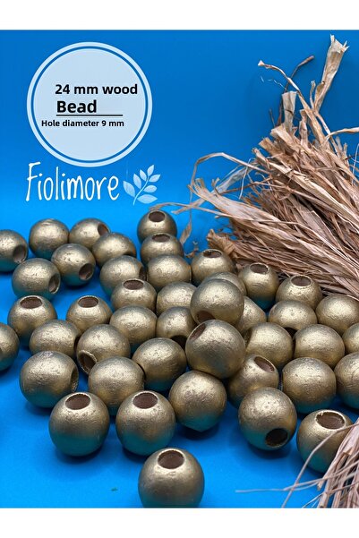 Fiolimore 24 ملم خرز خشبي أصفر ذهبي (13 قطعة) حقيبة مكرامية مستديرة تصميم خرز...